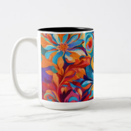 De Café Em Dois Tons Caneca Floral Abstrato vibrante