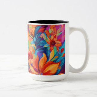 De Café Em Dois Tons Caneca Floral Abstrato vibrante