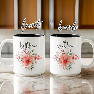 De Café Em Dois Tons Caneca Floral Aquarela Personalizada, Presente par