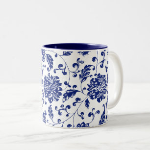 De Café Em Dois Tons Caneca floral azul