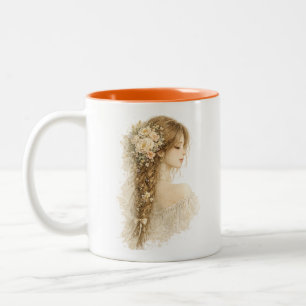 De Café Em Dois Tons Caneca Floral Boho Menina Trançada