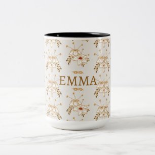 De Café Em Dois Tons Caneca Floral Botânica Vintage Marrom 450ml