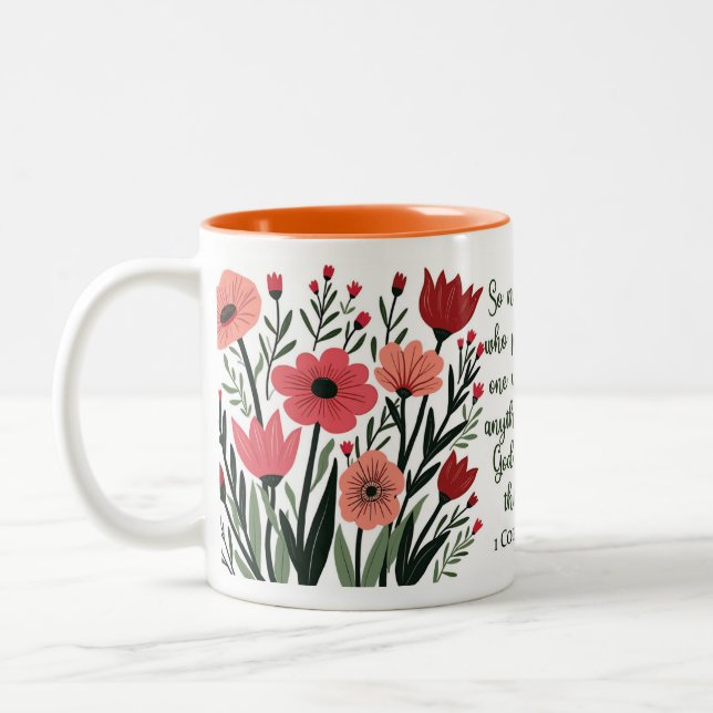 De Café Em Dois Tons Caneca Floral Cristã (Esquerda)