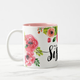 De Café Em Dois Tons Caneca floral da irmã da aguarela colorida bonita