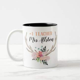 De Café Em Dois Tons Caneca floral do presente do nome do professor da