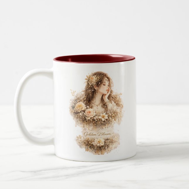 De Café Em Dois Tons Caneca Floral Golden Bloom (Esquerda)