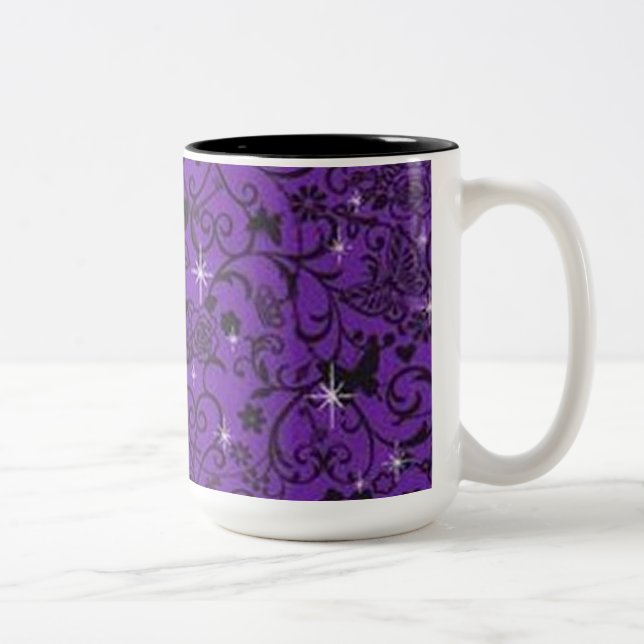 De Café Em Dois Tons Caneca Floral Preta e Púrpura (Direita)