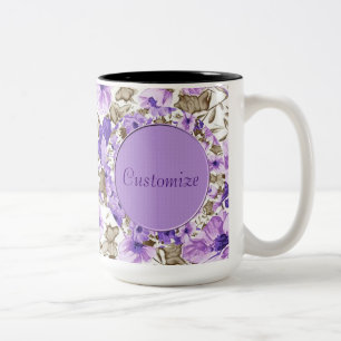 De Café Em Dois Tons Caneca floral roxa & branca personalizada
