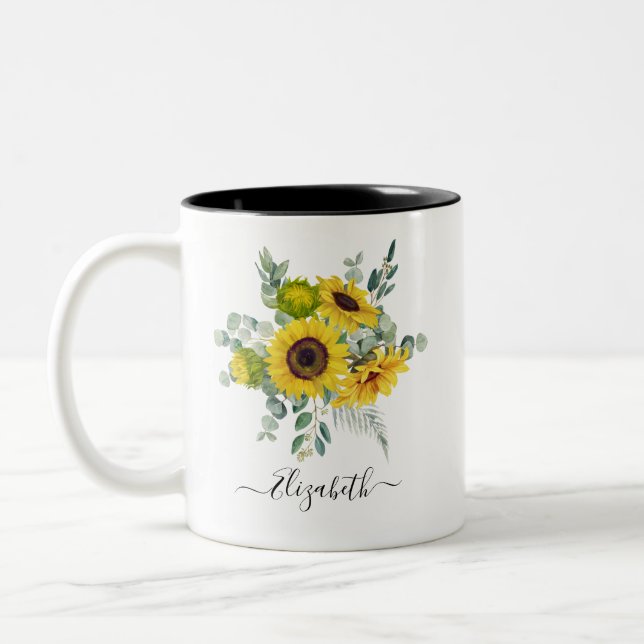 De Café Em Dois Tons Caneca Floral Sunflower Personalizada (Esquerda)
