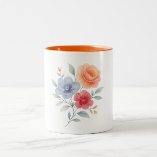 De Café Em Dois Tons Caneca - Flores Aquarela