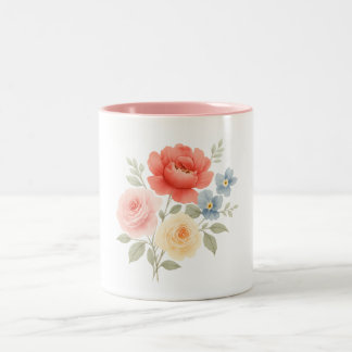 De Café Em Dois Tons Caneca - Flores Aquarela