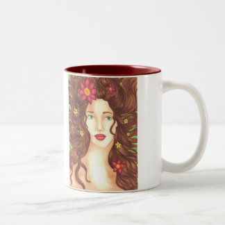 De Café Em Dois Tons Caneca Flores no Cabelo 330ml (Branco/Garnet)