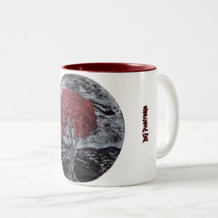 De Café Em Dois Tons Caneca Folhas Carmesim DG Paintings