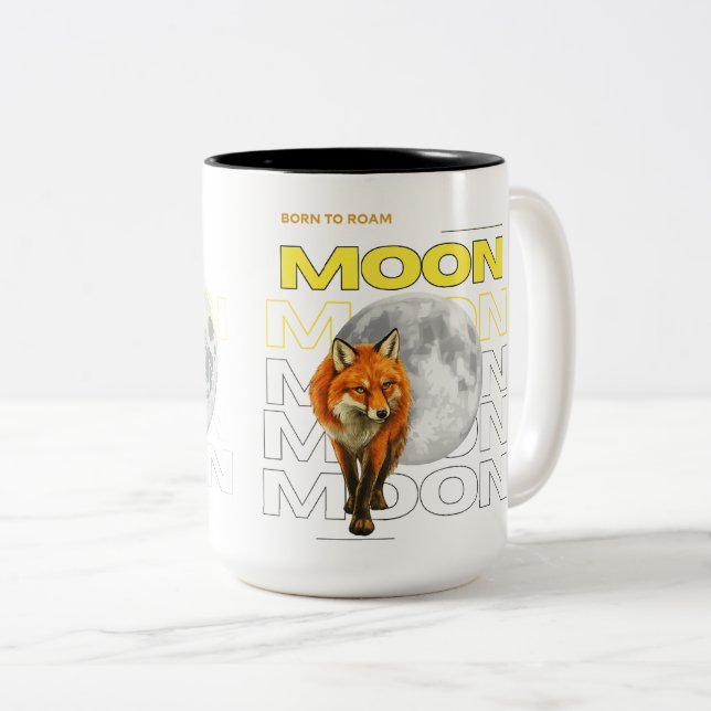 De Café Em Dois Tons Caneca Fox Moon Born to Roam (Frente Esquerda)