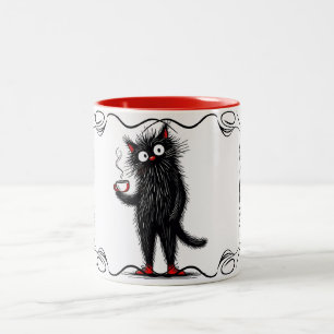 De Café Em Dois Tons Caneca Gato Preto Excêntrico   Presente Caprichoso