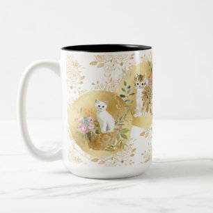 De Café Em Dois Tons Caneca Gatos Adoráveis Dourado Branco Aquarela 450