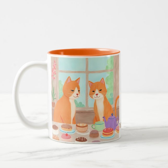 De Café Em Dois Tons Caneca Gatos Laranja e Festa do Chá (Esquerda)