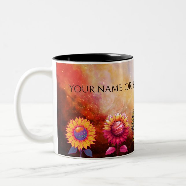 De Café Em Dois Tons Caneca Girassol Cósmico - Presente Personalizado (Esquerda)