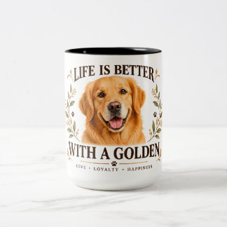 De Café Em Dois Tons Caneca Golden Retriever – A Vida é Melhor Com um G