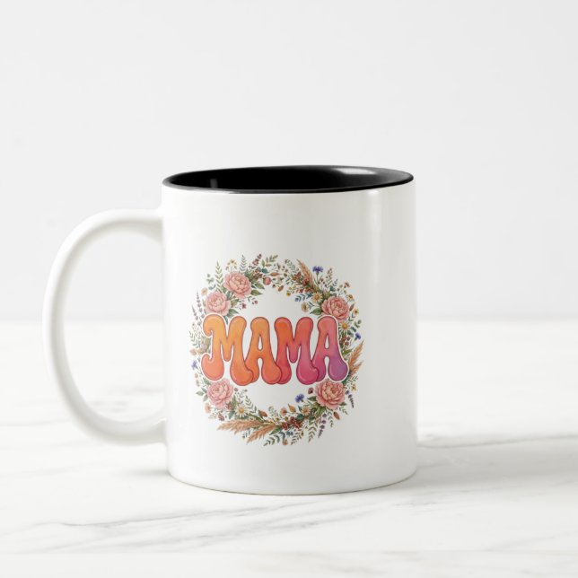 De Café Em Dois Tons Caneca Groovy Floral Mama  (Esquerda)