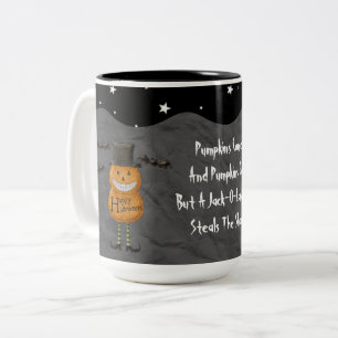 De Café Em Dois Tons Caneca Homem Abóbora Feliz e Caprichoso e Poema