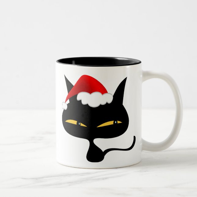 De Café Em Dois Tons Caneca impertinente do gatinho do Natal (Direita)