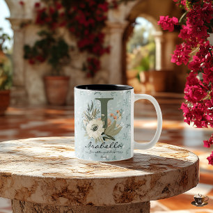 De Café Em Dois Tons Caneca Inicial Floral Boho Chic Inspirada para Isa