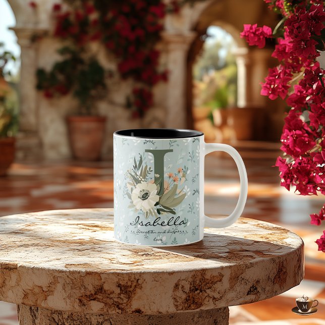 De Café Em Dois Tons Caneca Inicial Floral Boho Chic Inspirada para Isa (Criador carregado)
