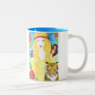 De Café Em Dois Tons Caneca Jungle Princess 330ml (Branco/Azul)