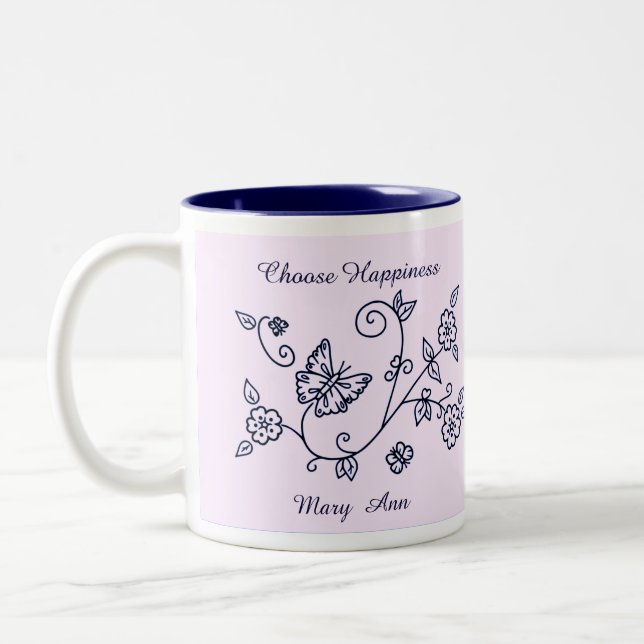 De Café Em Dois Tons Caneca Lembrete Borboleta Rosa (Esquerda)