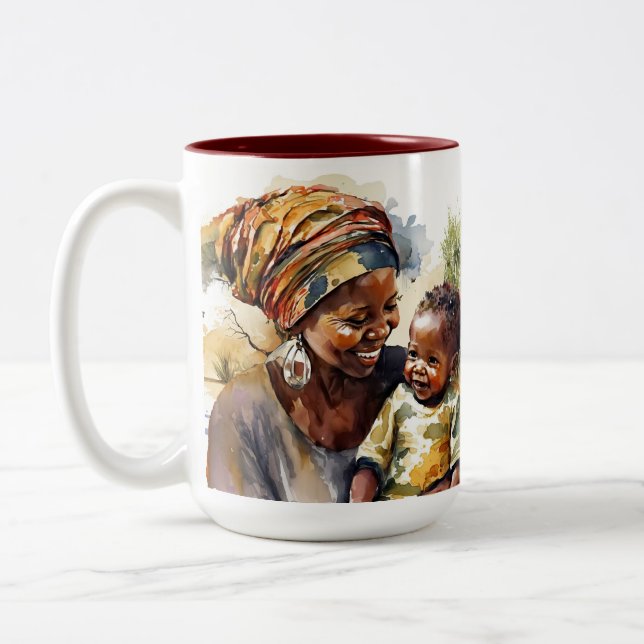 De Café Em Dois Tons Caneca Mãe Africana e Bebê (Esquerda)