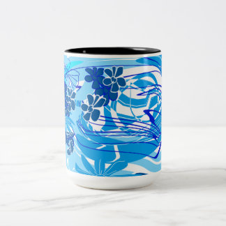 De Café Em Dois Tons Caneca Moderna Abstrata — Redemoinho Floral Azul