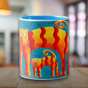 De Café Em Dois Tons Caneca Moderna Colorida Fofa Curva Gato Gatito