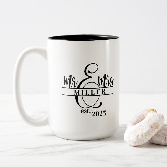 De Café Em Dois Tons Caneca Mr. & Mrs. (Com Donut)