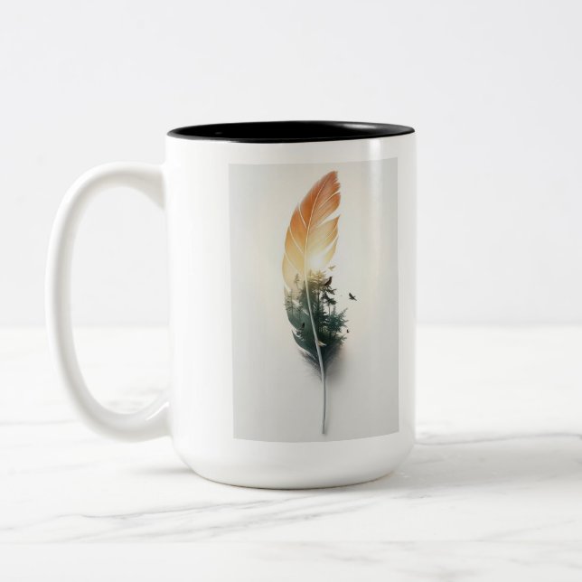De Café Em Dois Tons Caneca Nature Feather Forest (Esquerda)