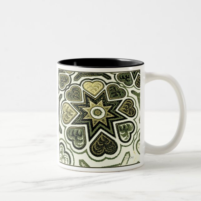 De Café Em Dois Tons Caneca Olive Folk Art Hearts (Direita)