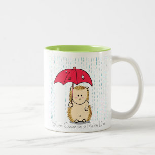 De Café Em Dois Tons Caneca ouriço fofo com guarda-chuva rasgado.