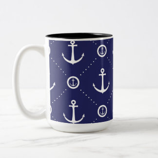 De Café Em Dois Tons Caneca Padrão Âncora Azul e Branco Náutico