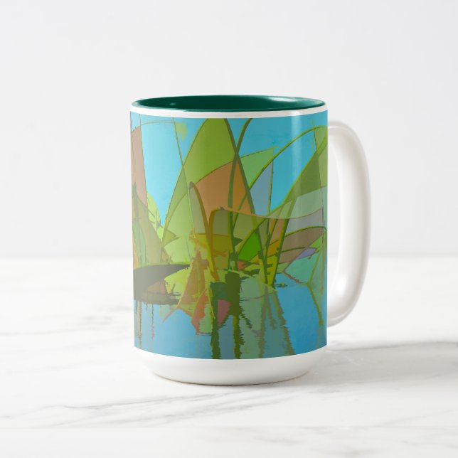 De Café Em Dois Tons Caneca Pântano Abstrato (Frente Esquerda)