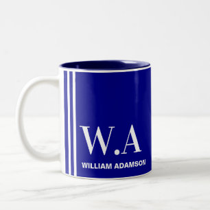 De Café Em Dois Tons Caneca para Homens (Monograma, Nome) Azul Marinho