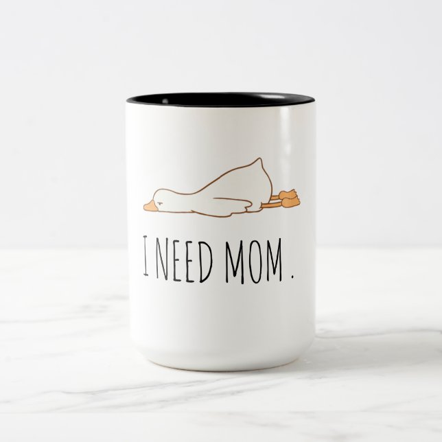De Café Em Dois Tons Caneca Pato Engraçado | "Eu Preciso da Mamãe" Pato (Centro)