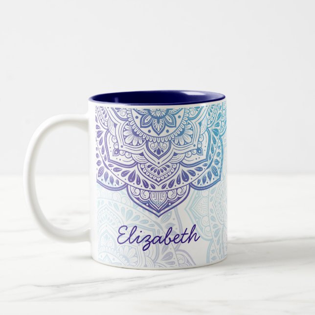 De Café Em Dois Tons Caneca Personalizada 11 oz. Luna Mandala (Esquerda)