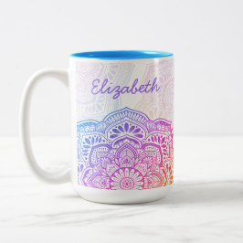 De Café Em Dois Tons Caneca Personalizada 15 oz. Íris Mandala