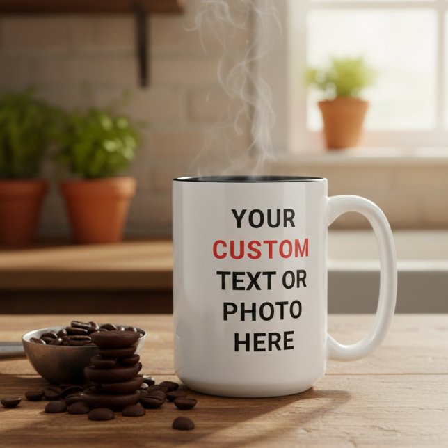 De Café Em Dois Tons Caneca Personalizada | Adicione Texto, Foto, Logot (Criador carregado)