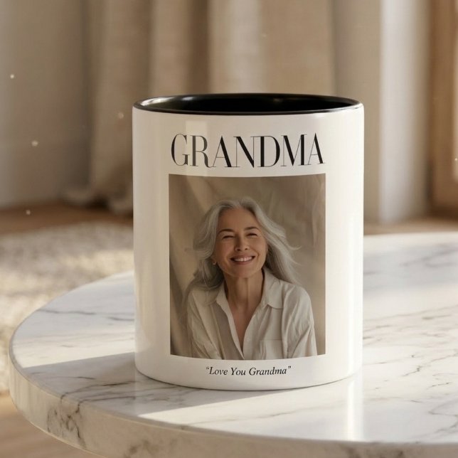 De Café Em Dois Tons Caneca Personalizada com Foto da Vovó | Amo Você V (Criador carregado)