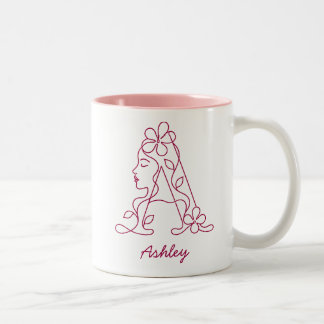 De Café Em Dois Tons Caneca Personalizada com Letra Floral A | Nome Per