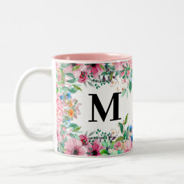 De Café Em Dois Tons Caneca personalizada com nome e flores