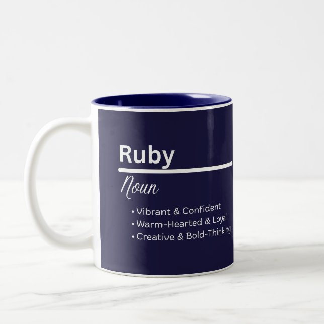 De Café Em Dois Tons Caneca Personalizada com Nome e Significado Ruby (Esquerda)