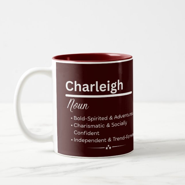 De Café Em Dois Tons Caneca Personalizada com o Nome Charleigh e Signif (Esquerda)