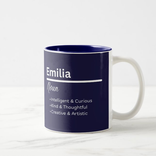 De Café Em Dois Tons Caneca Personalizada com o Nome Emilia e Significa (Direita)